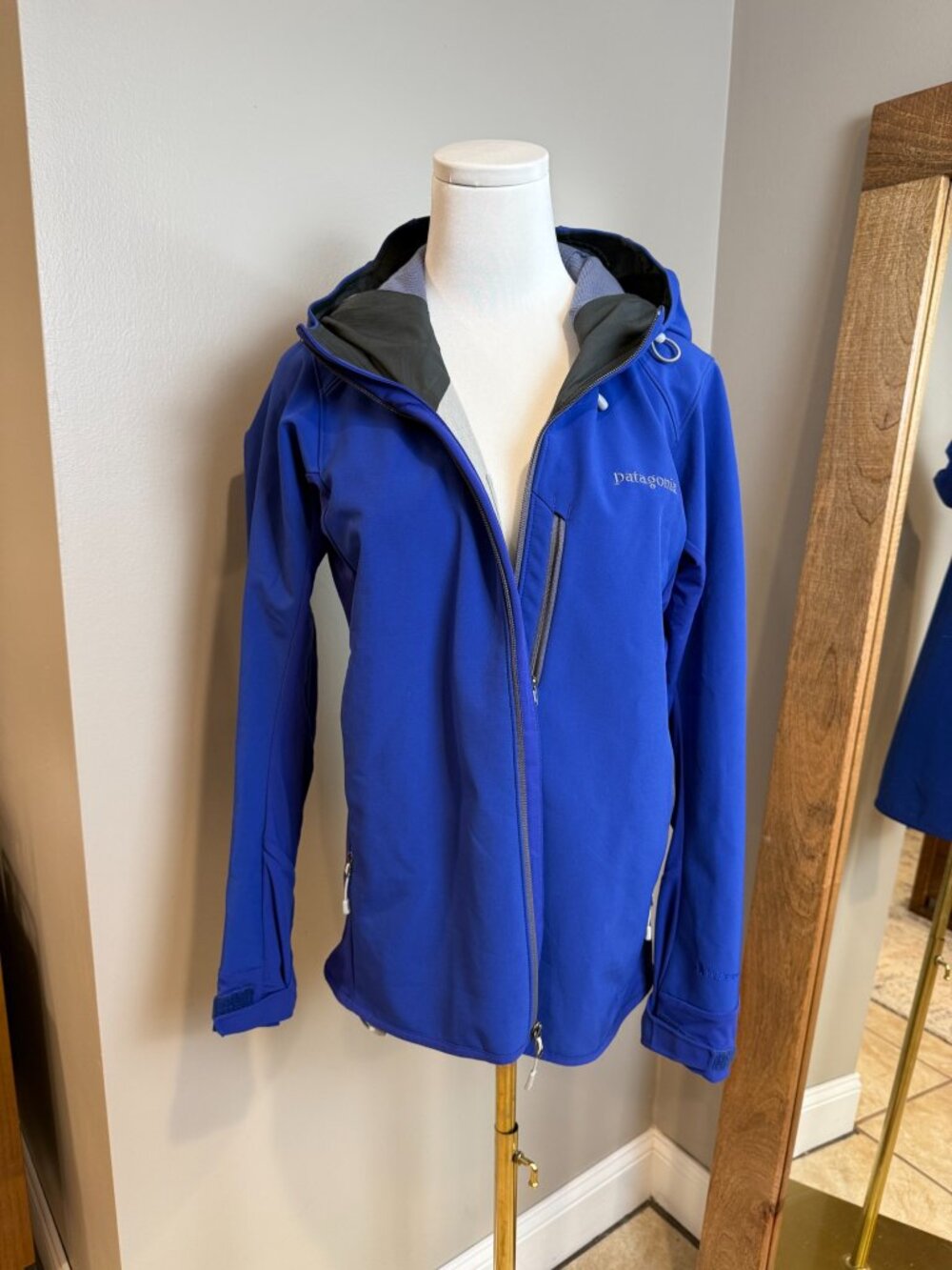 Patagonia Blue Hooded Softshell Grid Fleece Jacket S